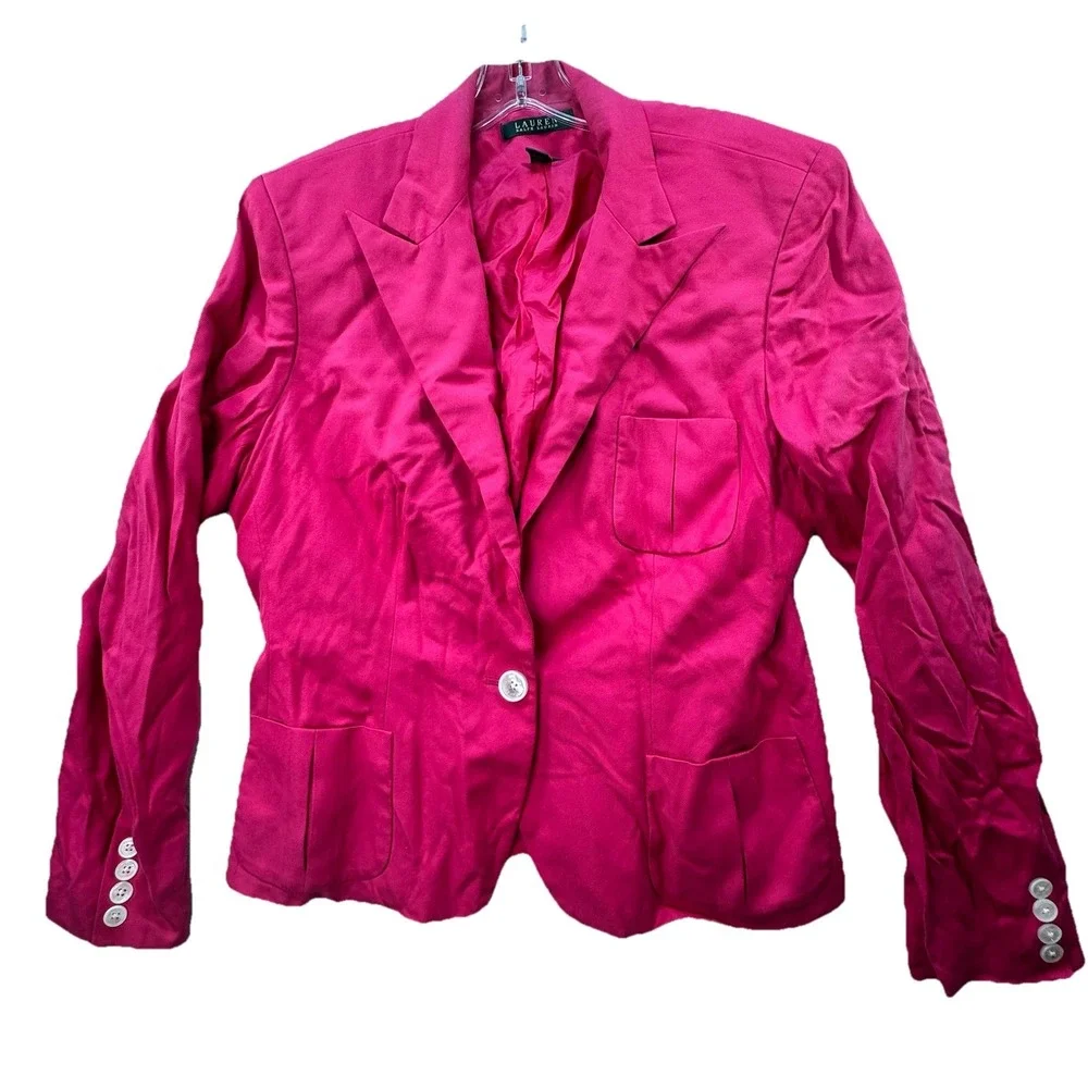 Ralph‎ Lauren Blazer Jacket Womens Fitted 12/14 100% Silk Designer Hot Pink Glam
